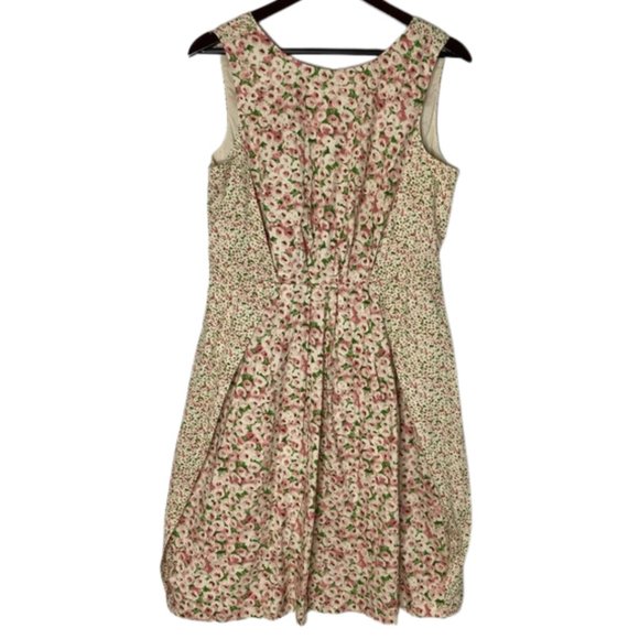Talbots Dresses & Skirts - Talbots Size 10 A-Line Pink Rose Mixed Media Garden Sun Dress Cotton Pleated